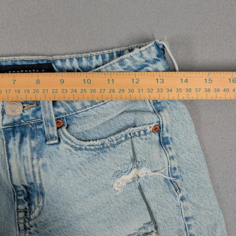 Aeropostale Shorts Baggy Short Women 0 Blue Denim Distressed Raw Hem